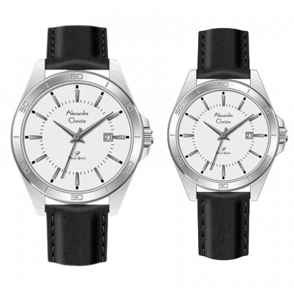 Alexandre Christie AC 1011 Silver White Black Leather Couple